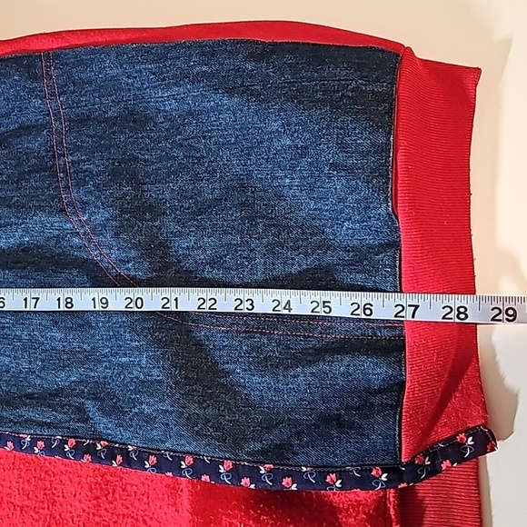 Vintage Patchwork Quilt Denim Jacket Coat Red Long Sleeve XL Pocket Boho Western - Picture 15 of 15